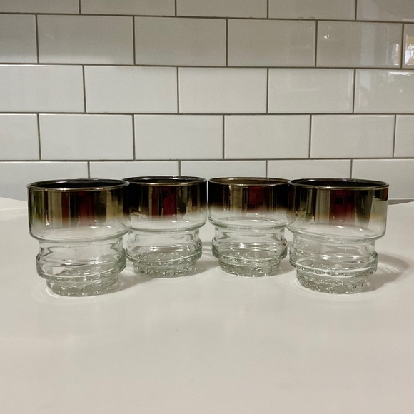 VTG MCM Queen's Mercury Fade Lusterware Ribbed Set of 4 Lowball Glasses - Picture 1 of 6